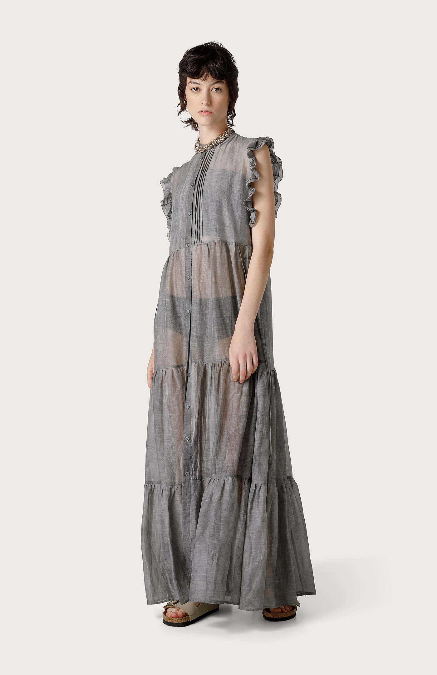 Long cotton and silk voile dress