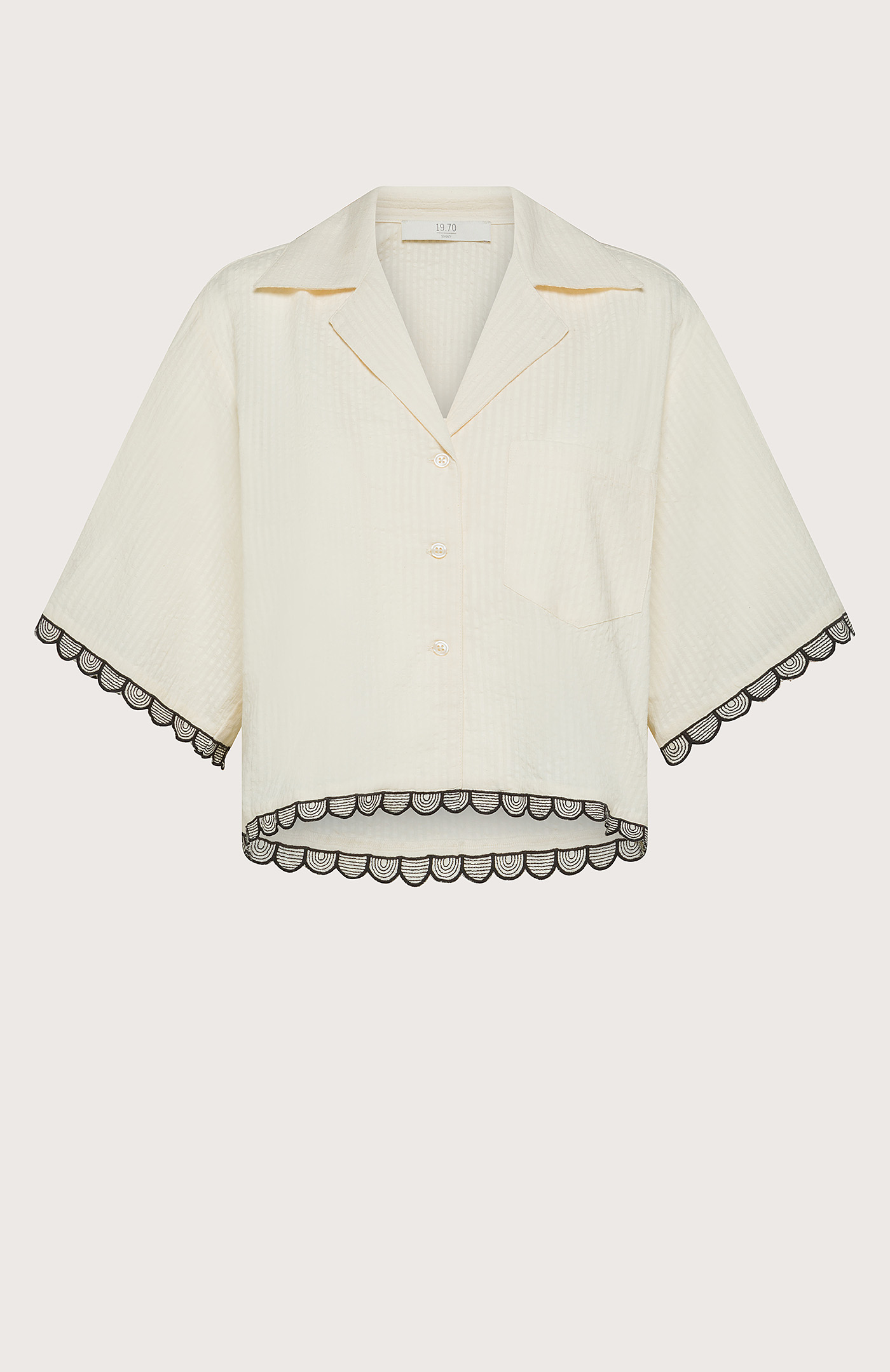Short shirt in embroidered seersucker canvas | Seventy Venezia