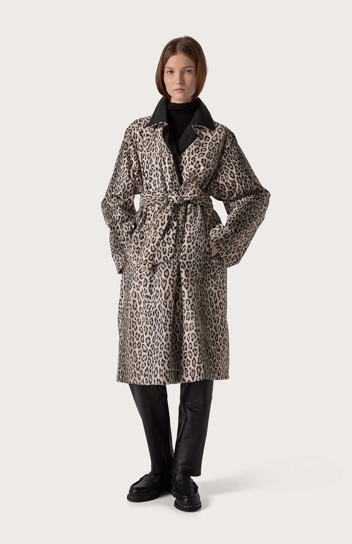 Reversible animal faux fur coat