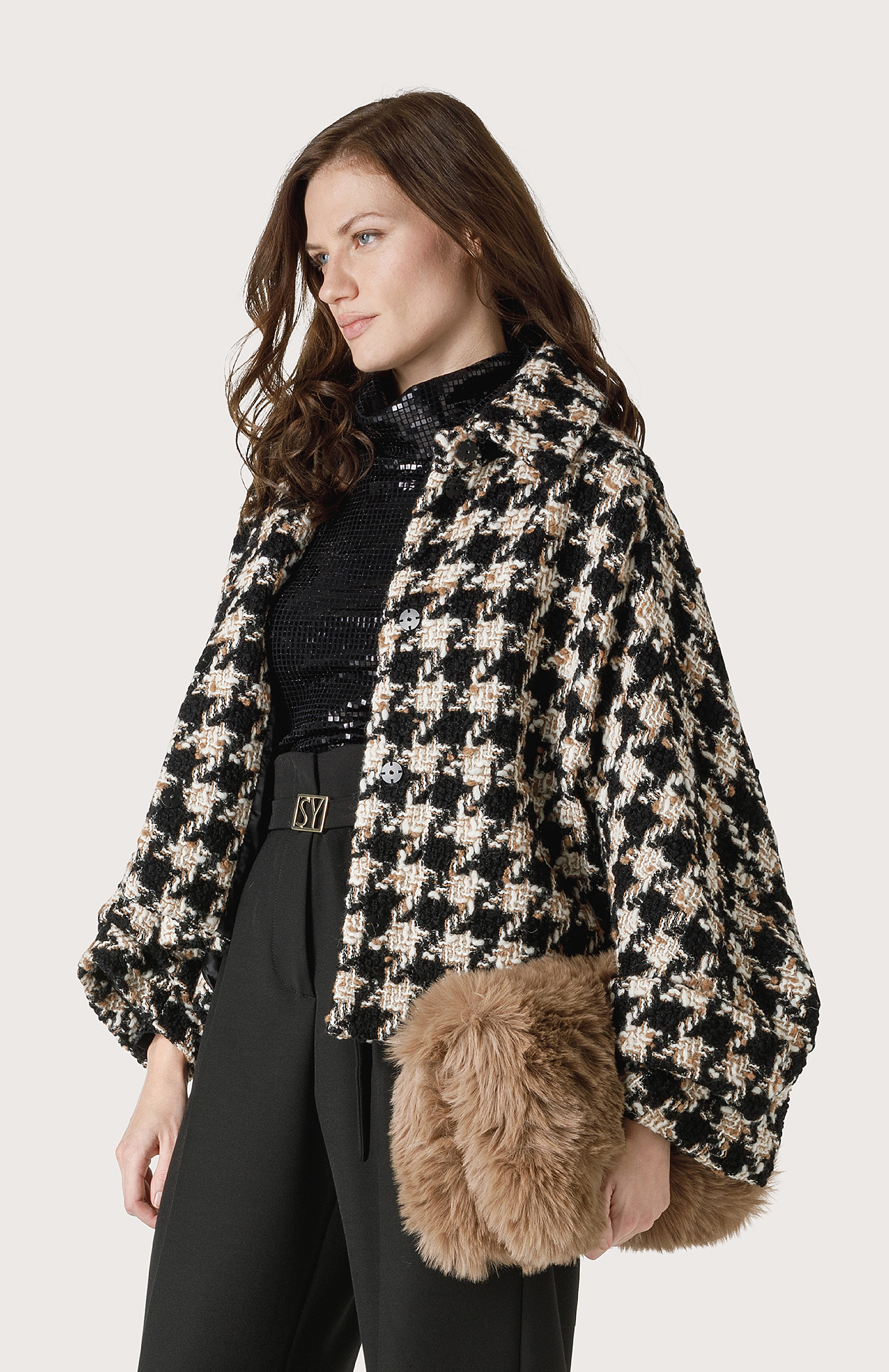 Chanel-fabric cape coat