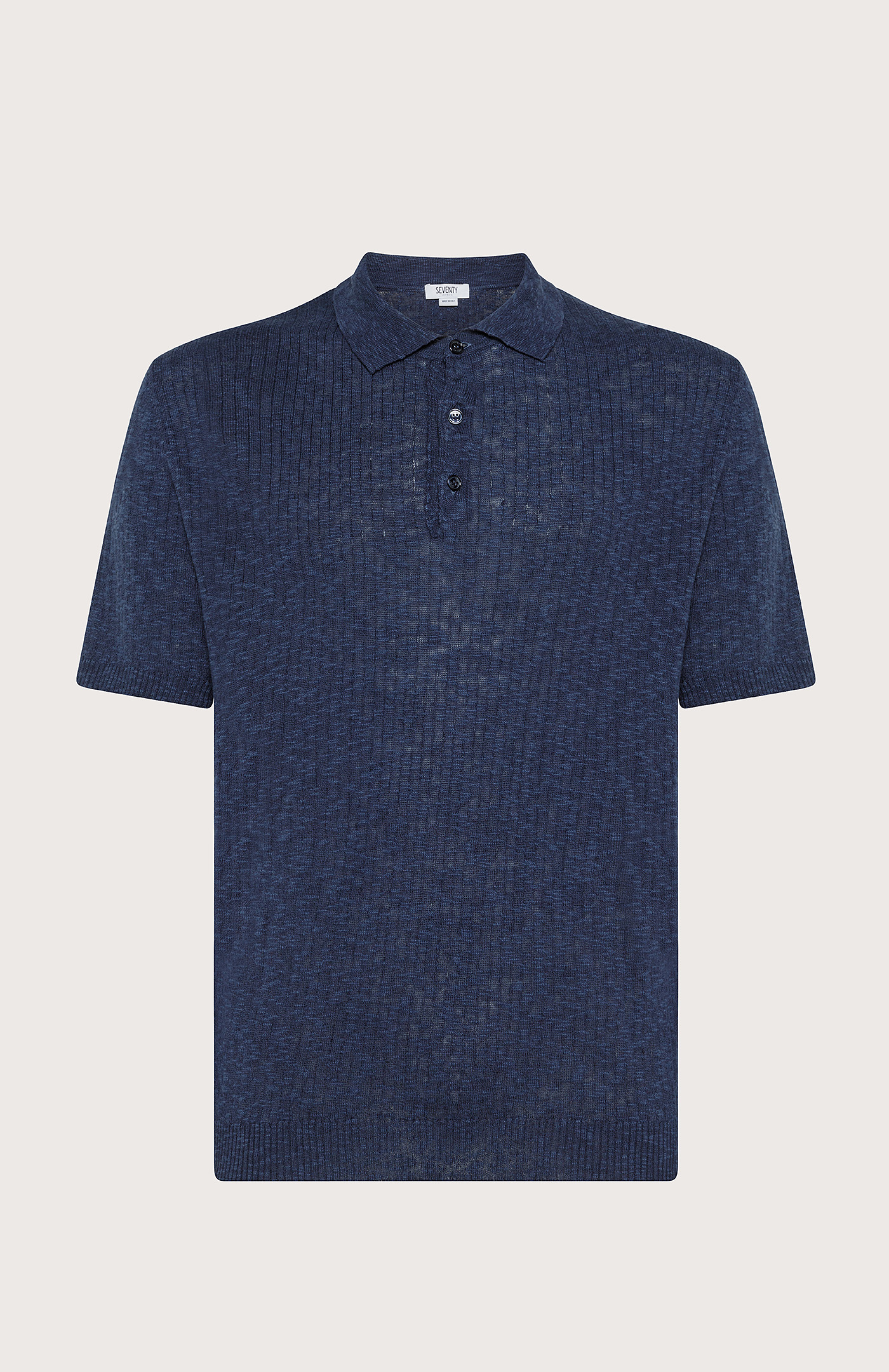 Slub-fabric polo shirt with ribbed details - Col. Blue | Seventy®