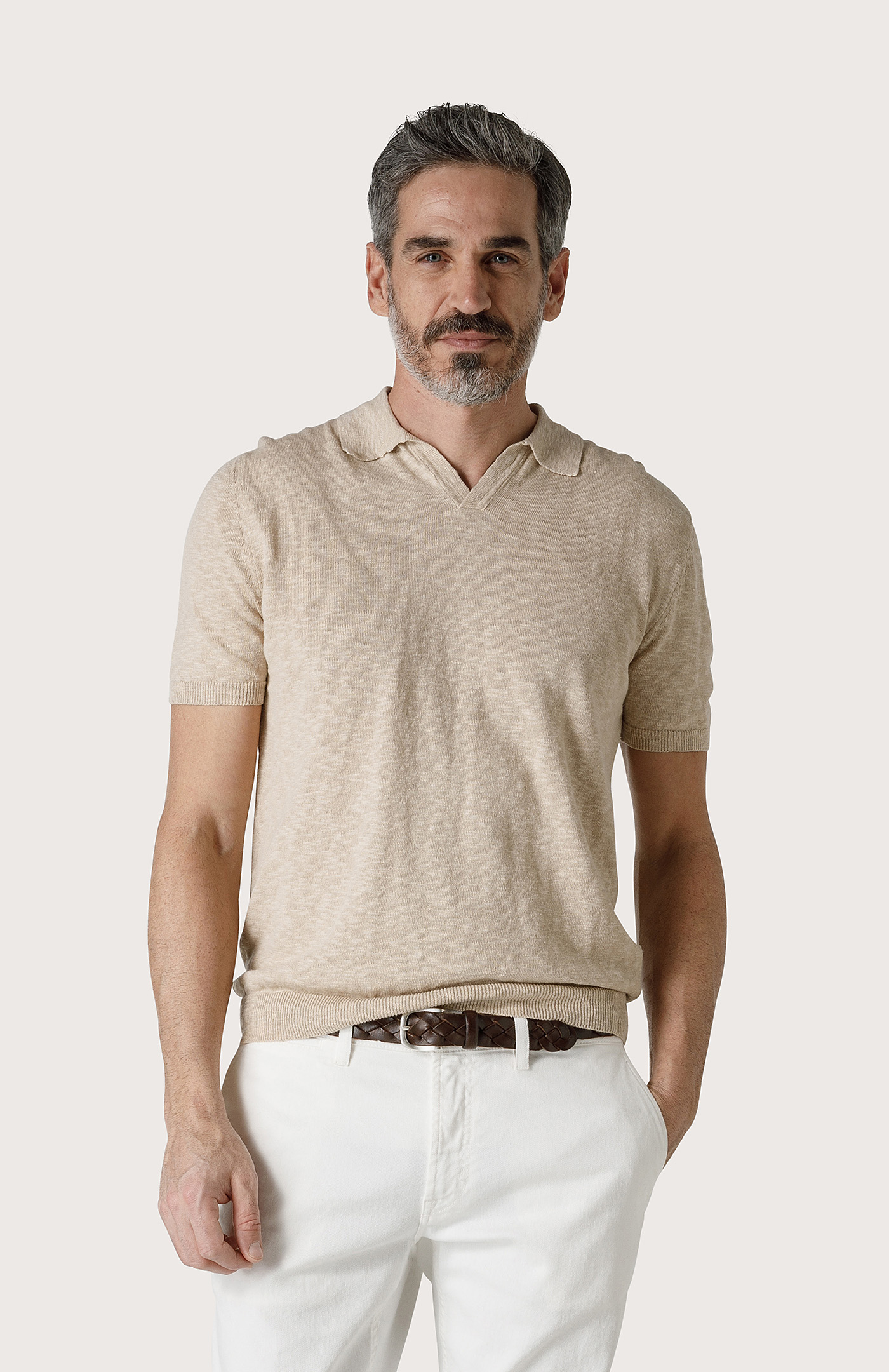 Open singleknit polo shirt