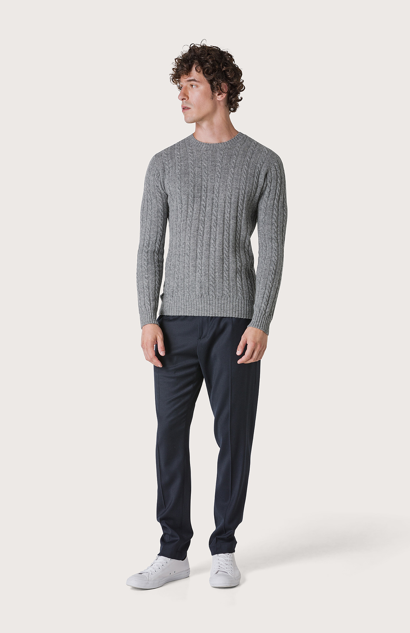 Sweater with rib-and-braid pattern - Col. Grey/Black | Seventy®