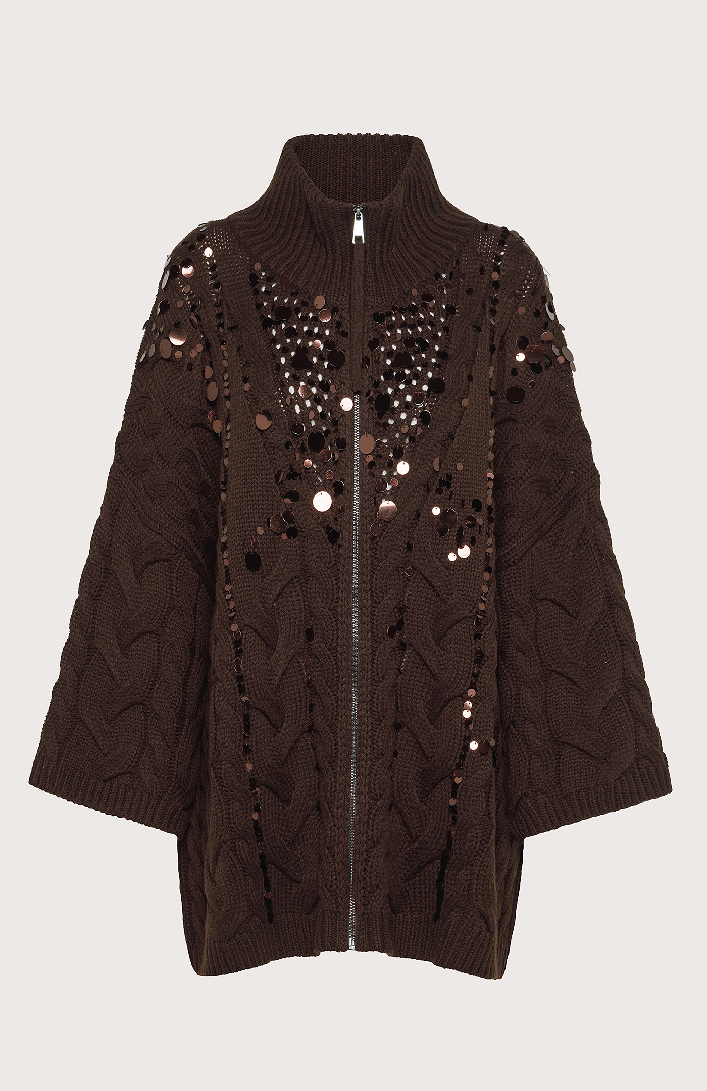 Maxi jersey with braided pattern and sequins - Col. Brown | Seventy®
