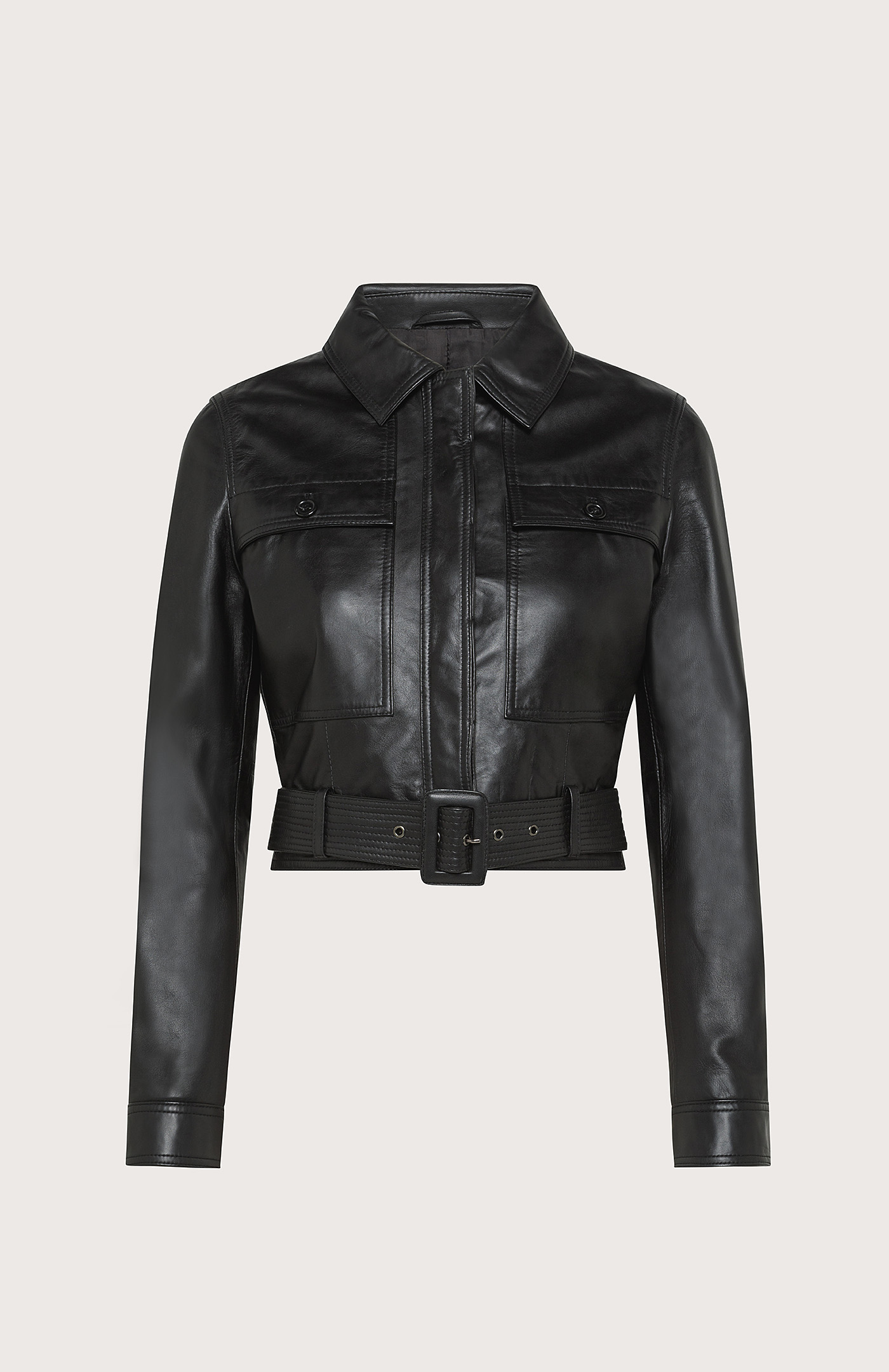 Chanel Black Leather Motorcycle Style Jacket with Boucle Collar