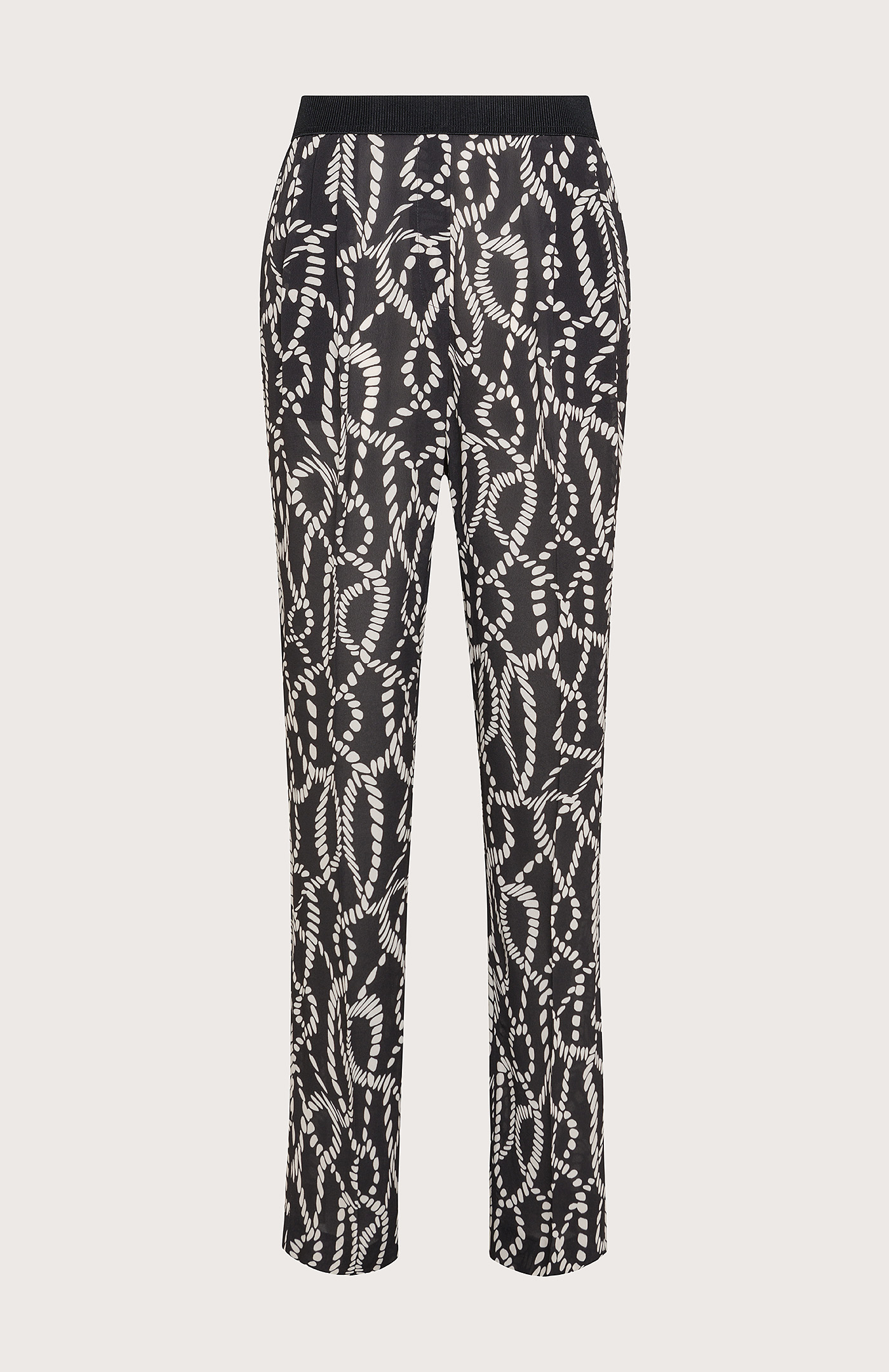 Long stretch pants with double darts of printed viscose - Col. Black