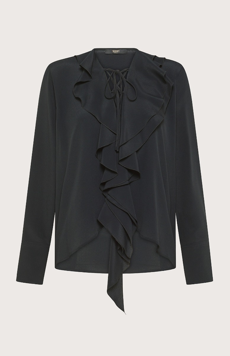 Solid-coloured shirt with front frills | Seventy Venezia