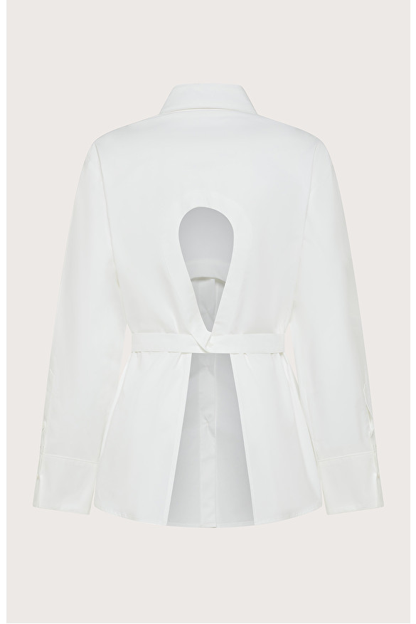 Long shirt in plain stretch poplin with cut-out detail -  | Seventy Venezia