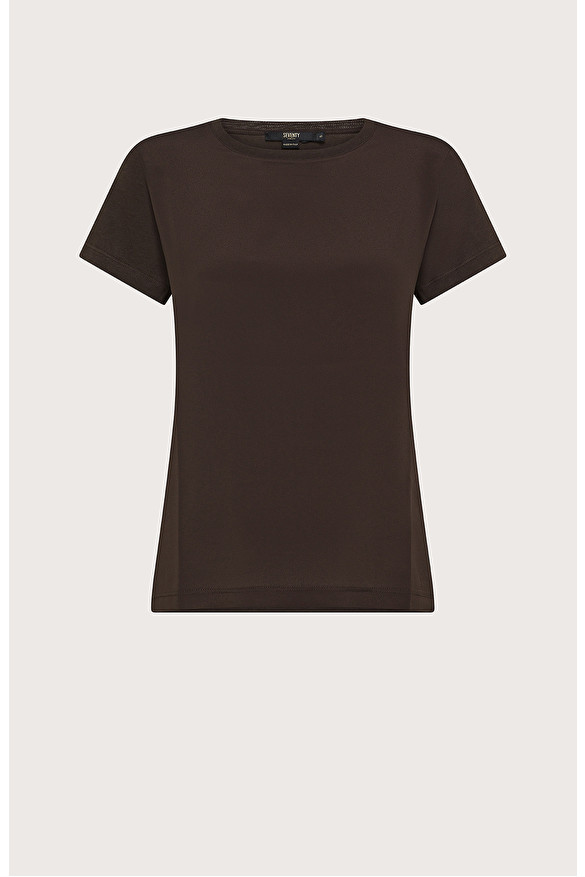 Crewneck T-shirt in jersey and silk-blend crêpe | Seventy Venezia