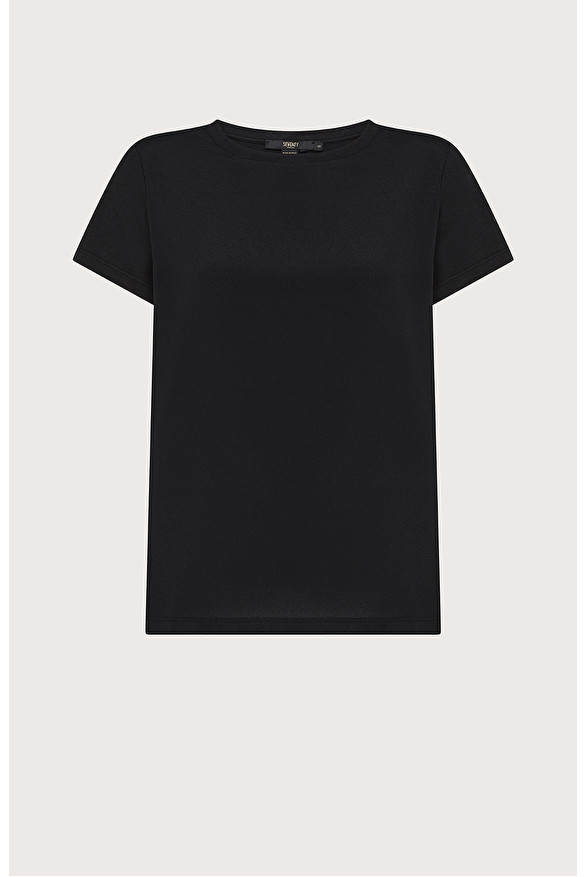 Crewneck T-shirt in jersey and silk-blend crêpe | Seventy Venezia