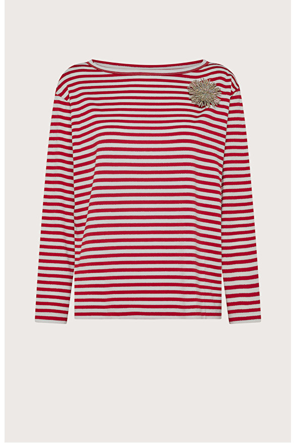 Striped stretch viscose crewneck T-shirt with lurex -  | Seventy Venezia