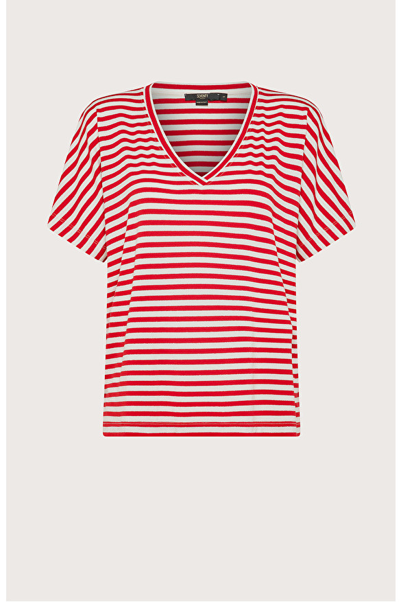 T-shirt scollo a V in viscosa stretch a righe con lurex -  | Seventy Venezia
