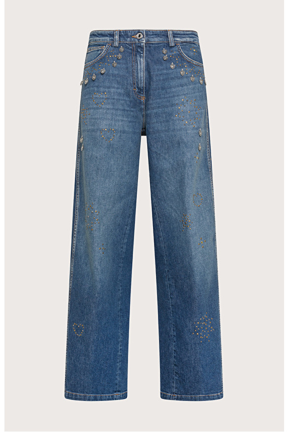 Long wide leg denim jeans with appliqués -  | Seventy Venezia