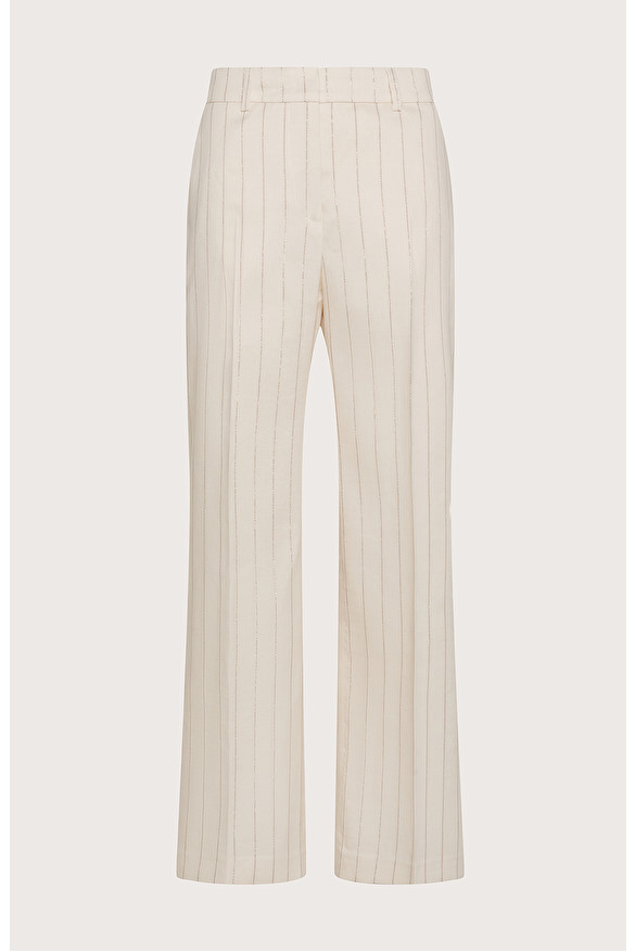 Long trousers with slightly flared hem in lurex pinstripe cotton linen -  | Seventy Venezia